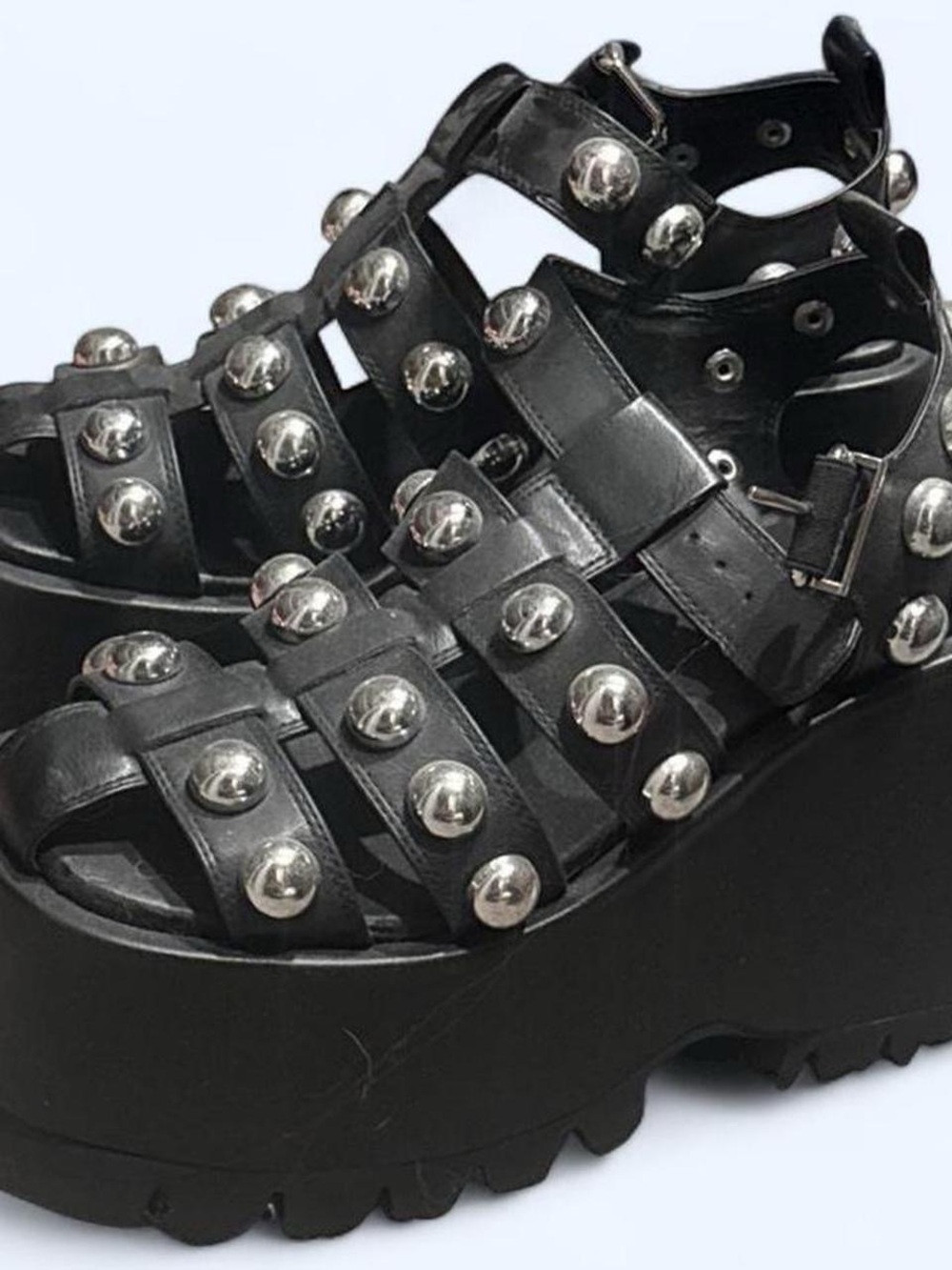 Current Mood Black Dome Studded Platform Sandals